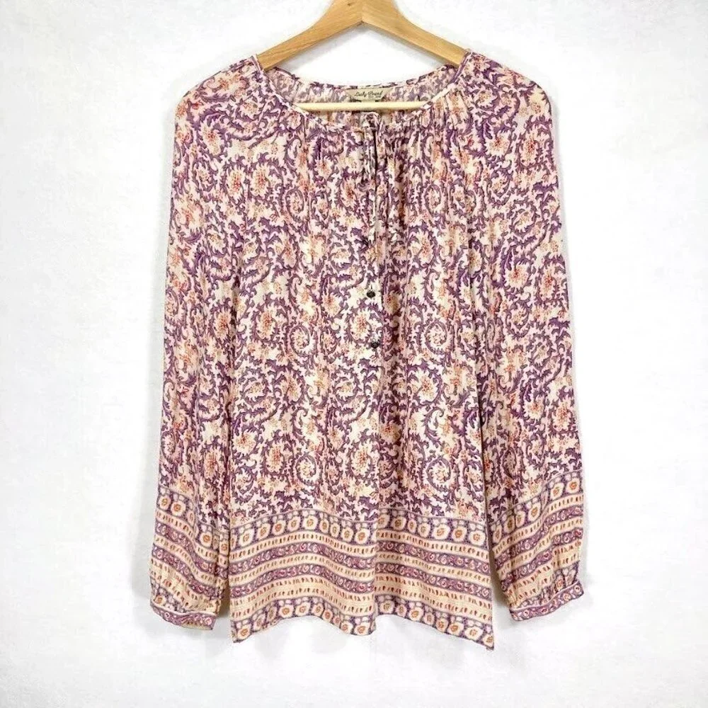 Lucky Brand Floral Print Blouse Lightweight Peasant Cottagecore Feminine Flowy S